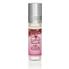 Roze en zilveren parfumolie roll-on met Arabische tekst van Al-Rehab Parfumolie Moroccan Rose