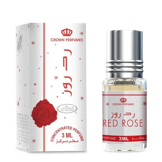 Parfumolie Red Rose van Crown Perfumes met bloemige parfum en verpakking afgebeeld