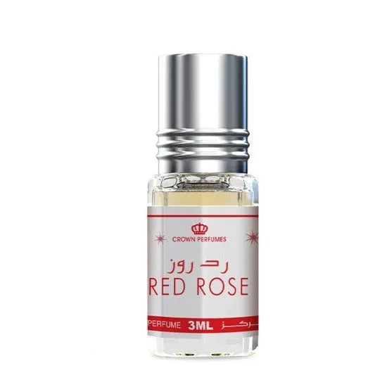 Parfumolie Red Rose met een zilveren dop en heldere glazen fles voor bloemige parfum