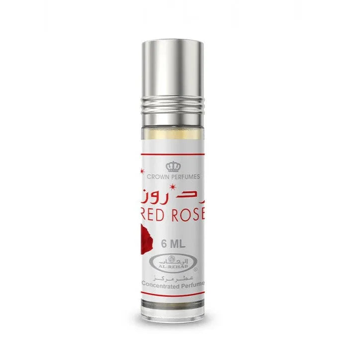 Zilveren roll-on parfumolie Red Rose met bloemenaroma in Engels en Arabisch