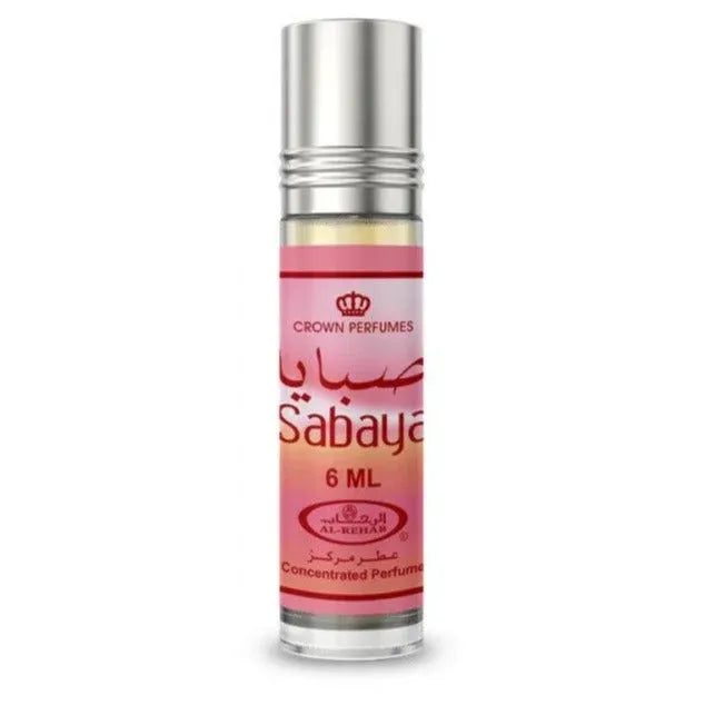 Roze en zilveren roll-on parfumolie Sahaya van Crown Perfumes, bloemige parfum geurfamilie