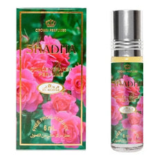 Flacon en doos van Al-Rehab Parfumolie Shadha met bloemige parfum en roze rozen