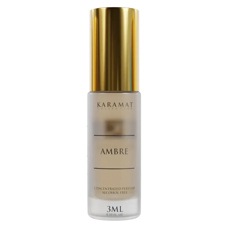 Amberkleurige parfumfles met gouden dop voor Amber Parfumolie - Karamat