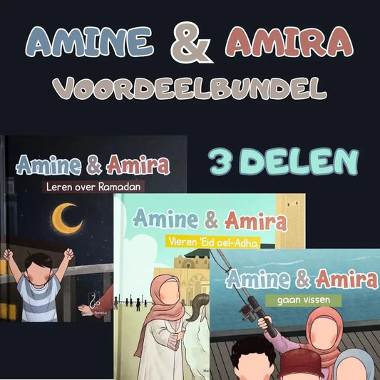 Amine en Amira voordeelbundel met drie kleurrijke kinderboeken over ramadan, eid al-adha en visavonturen