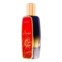 Amora de Femme parfumfles met rode en zwarte ombre en gouden dop