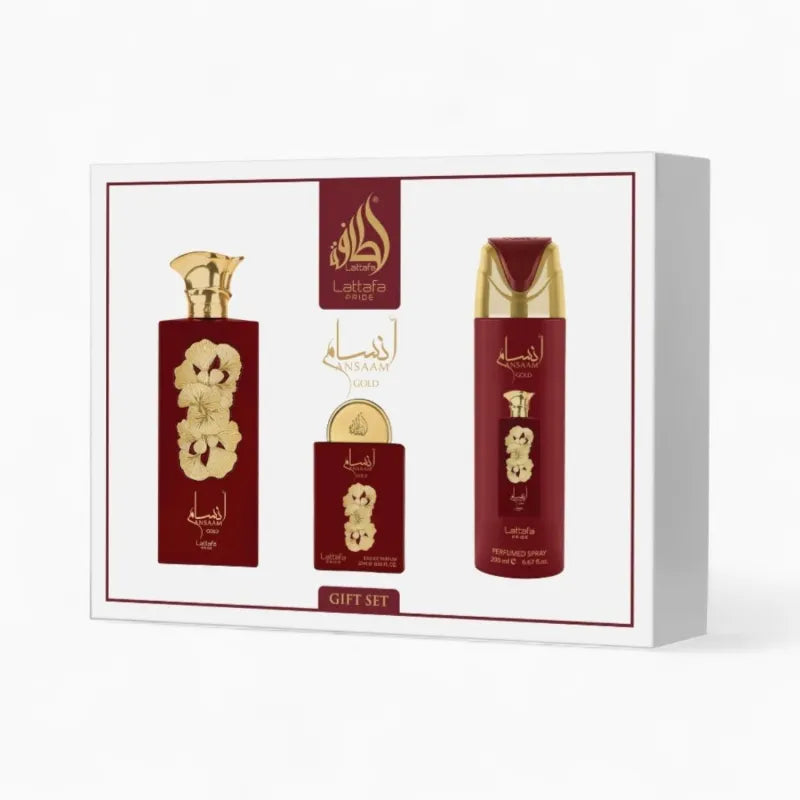 Ansaam Gold Giftset met rode en gouden parfum, zeep en lotion