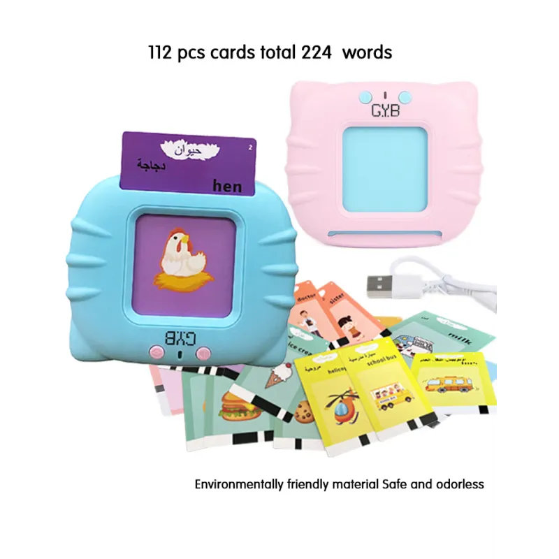 Blauwe en roze speelgoed met sprekende arabische woorden en kaarten