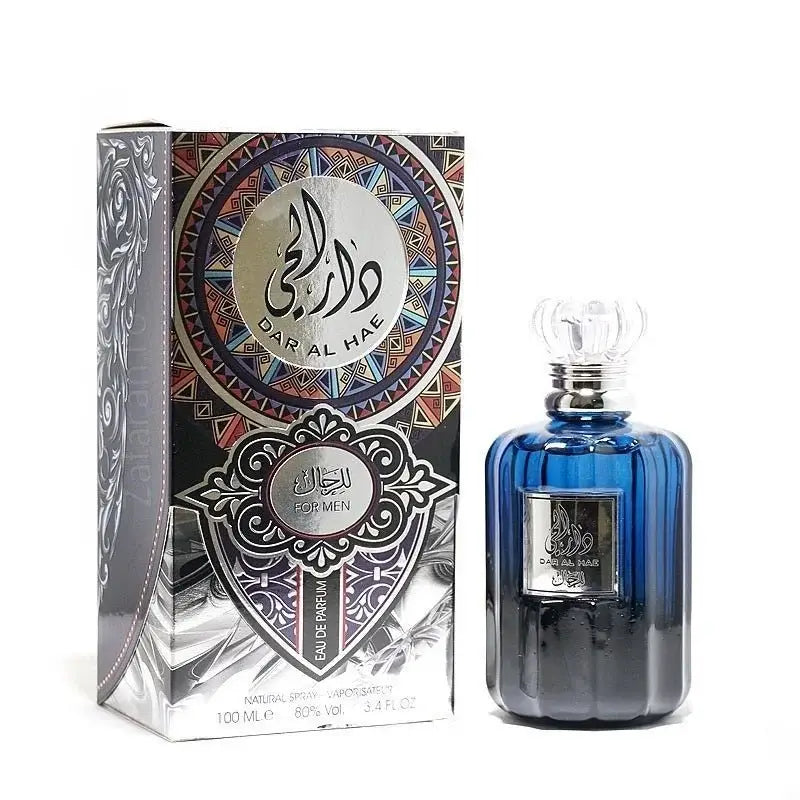 Ard al zaafaran dar al hae silver eau de parfum voor mannen in een diepe blauwe geribbelde glazen fles met zilveren dop en sierlijk etiket