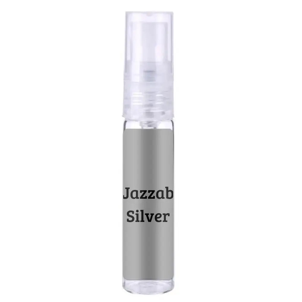 Heldere glazen sprayfles met zilverkleurig metalen label jazzab silver van Ard al Zaafaran jazzab silver