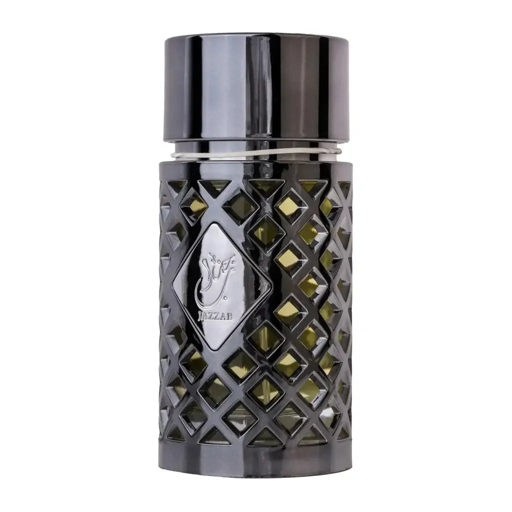 Ard al Zaafaran Jazzab Silver zwarte diamantgeslepen parfumfles met metallic dop en zilveren logoplaat