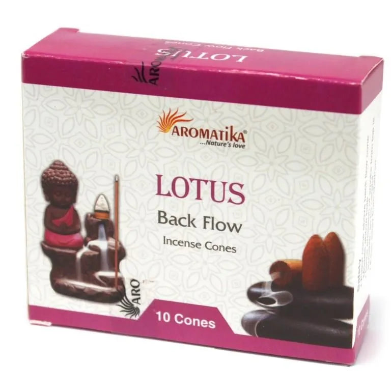 Roze en witte doos met Aromatika Lotus Backflow wierookkegels, 10 stuks