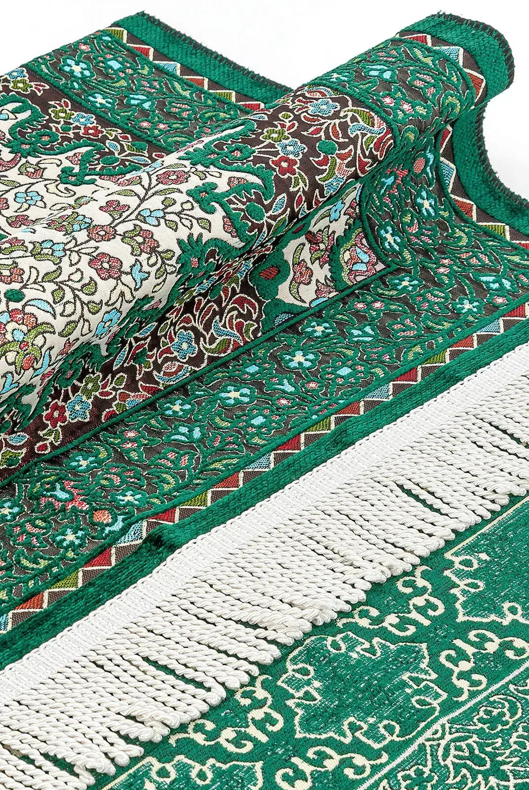 Authentiek Groen Gebedskleed van Chenille – luxe & Comfortabel - Islamboekhandel.nl