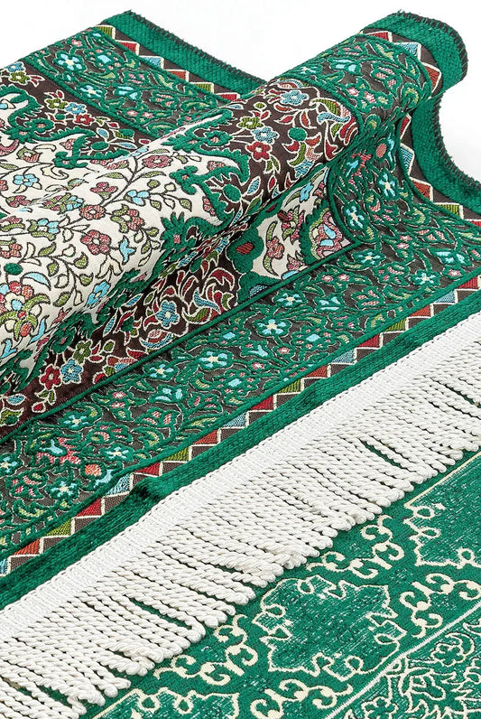 Authentiek Groen Gebedskleed van Chenille – luxe & Comfortabel - Islamboekhandel.nl