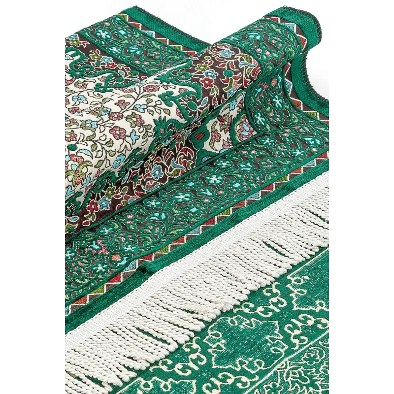Authentiek groen chenille gebedskleed met bloem- en geometrische patronen