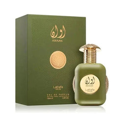 Groene fles met gouden dop Awaan parfum, Lattafa Parfum originele eau Arabische merk