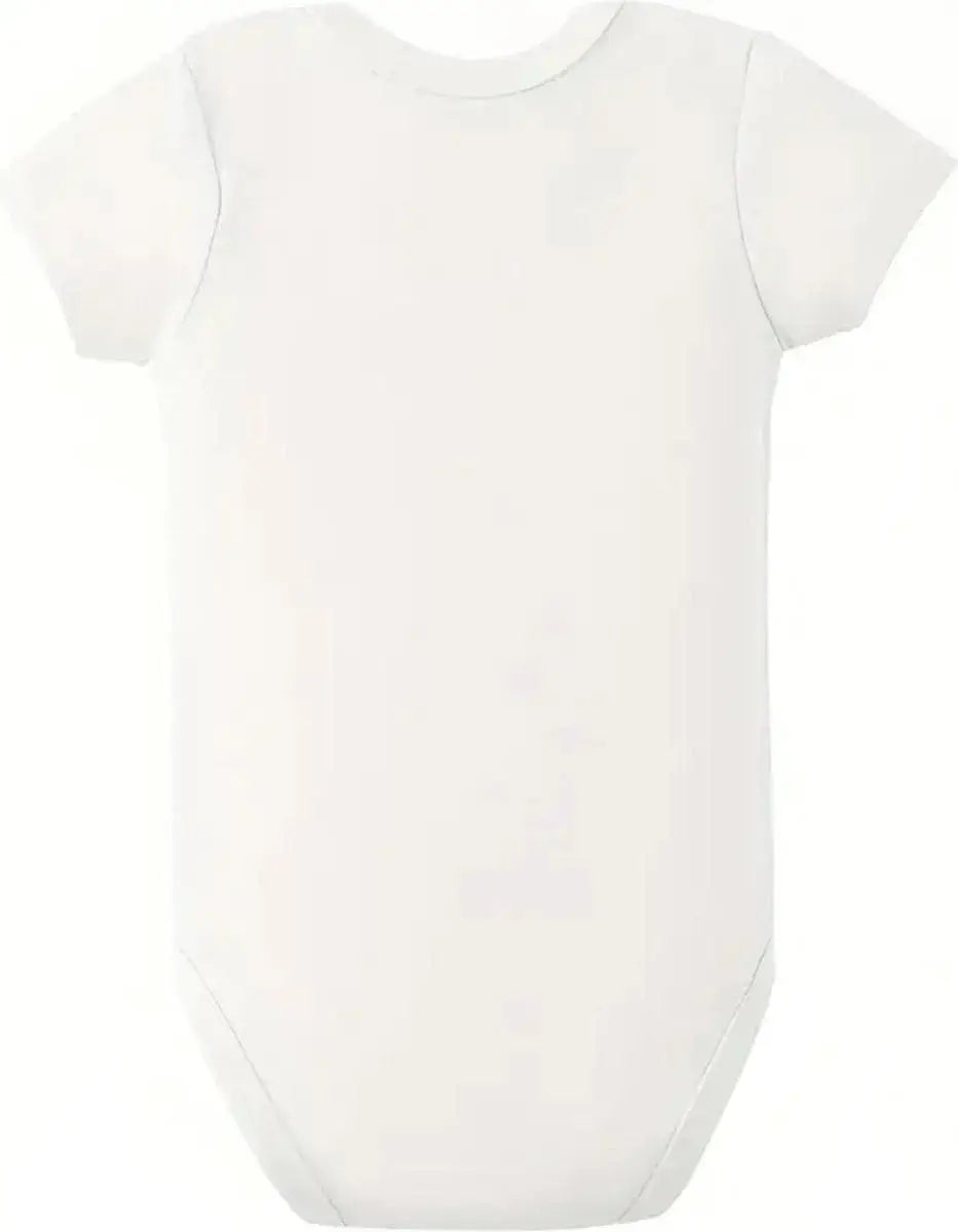 Witte unisex babyromper van katoen met korte mouwen en eenvoudige stof met my first ramadan print goud en wit 3-6m
