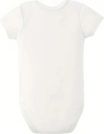 Witte unisex babyromper van katoen met korte mouwen en eenvoudige stof met my first ramadan print goud en wit 3-6m