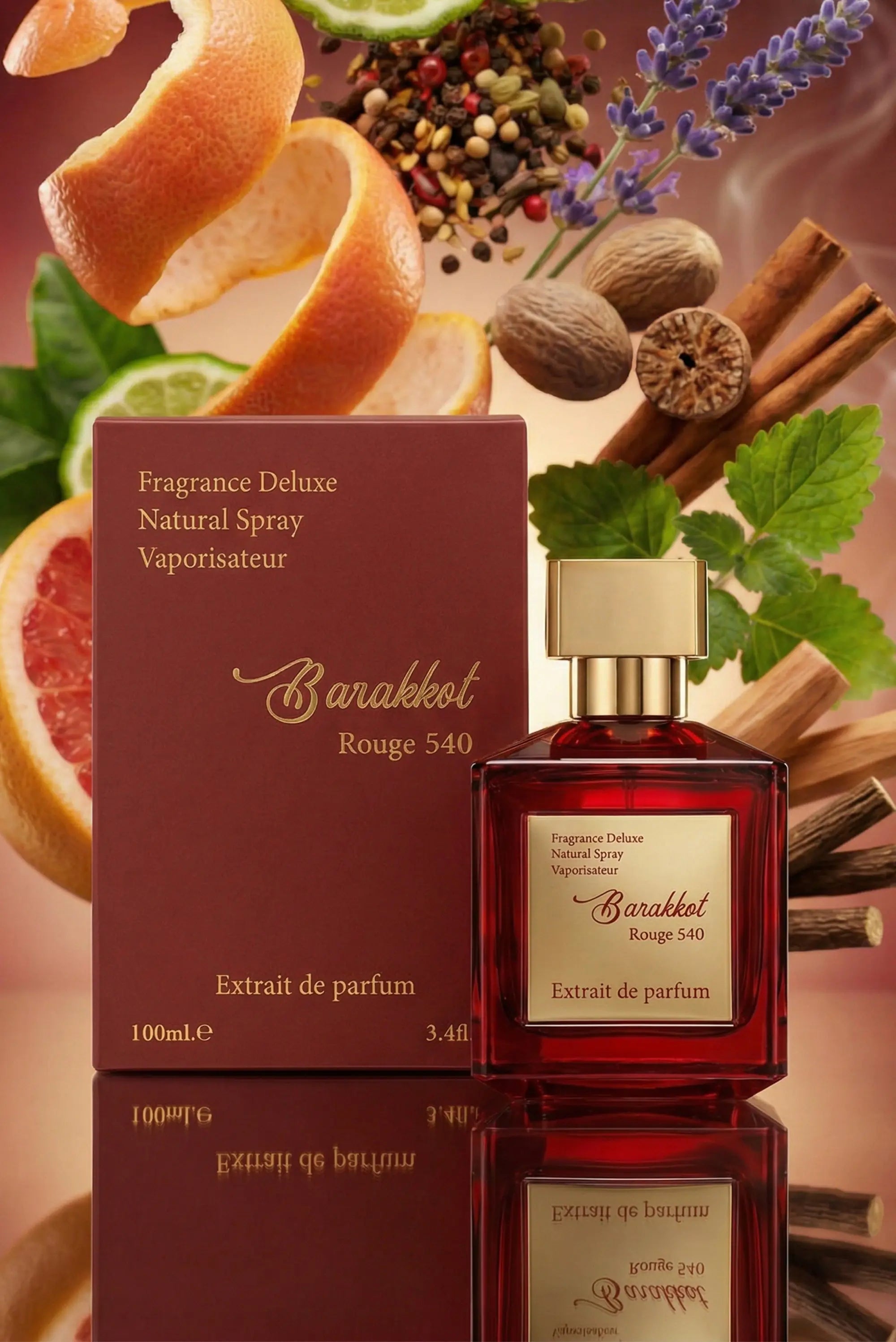 Barakkat Rouge parfumfles zijaanzicht