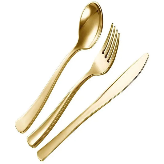 Bestek glanzend goud plastic - Islamboekhandel.nl