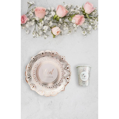 Delicaat gebloemrand papierbord met gouden en zwarte mandala’s en Eid Mubarak, Borden Desert Rose