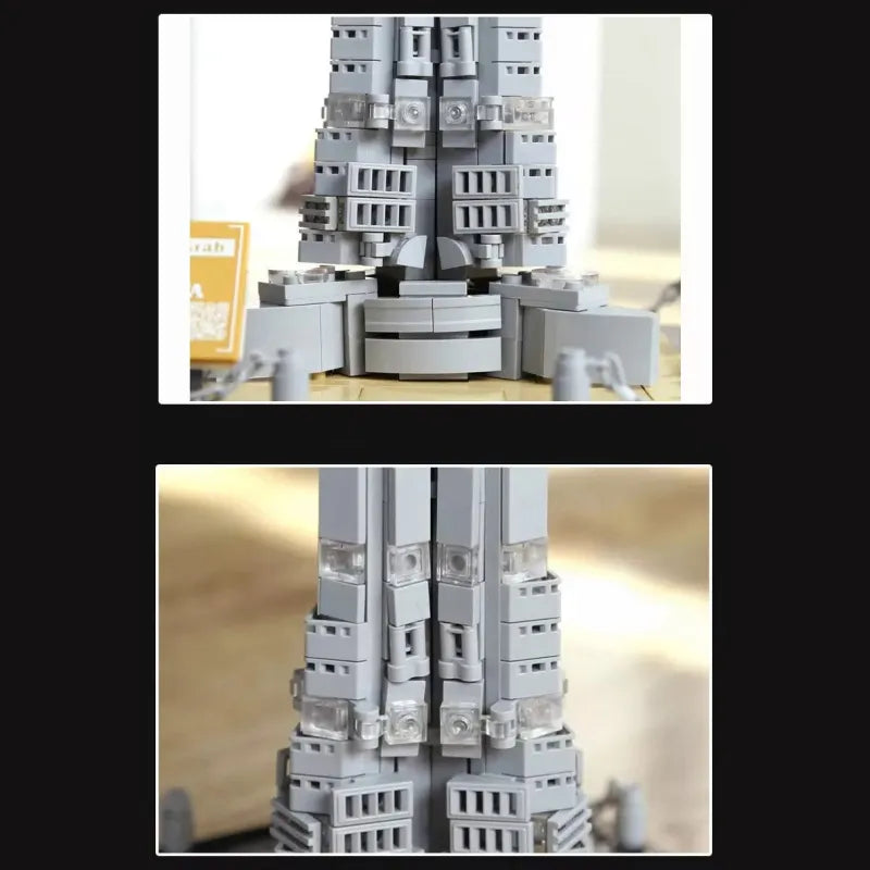 Futuristische LEGO-toren in grijs/wit, Burj Khalifa Dubai Bouwstenen set 555 blokjes