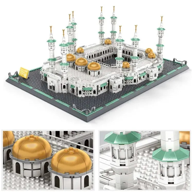 LEGO model van Masjid al-Haram in Mekka met echte LEGO stenen en gouden koepels