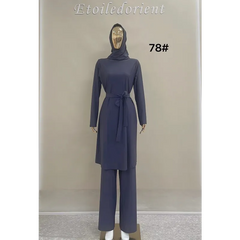 Donkere blauwe abaya met bijpassende hijab van stretchstof, Burkini Lalouni