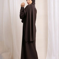 Zwarte abaya met capuchon en lange mouwen, zachte stof, Burkini Oulfa