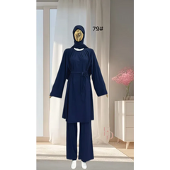 Navy blue Burkini Smahane abaya met gouden hijab, riem en wijde broek