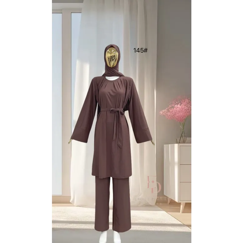 Brunne lounge set met wijde broek als bescheiden zwemkleding Burkini Smahane