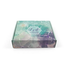 Cadeaudoos Eid Mubarak watercolour teal purple marmeren cadeauverpakking met Eid Mubarak tekst