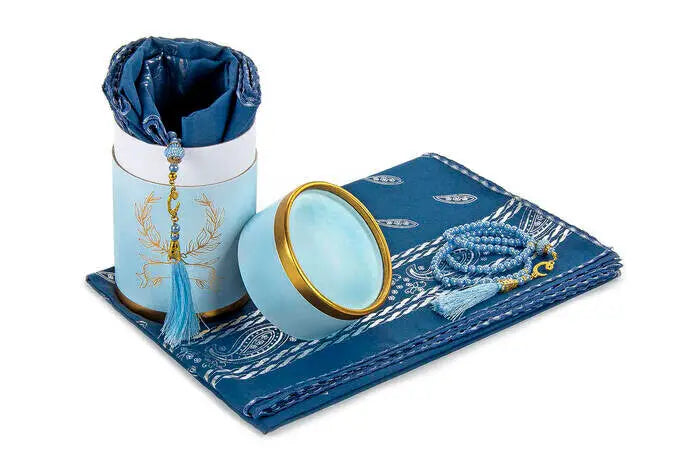 Cadeauset gebed cilinder -blauw - Islamboekhandel.nl
