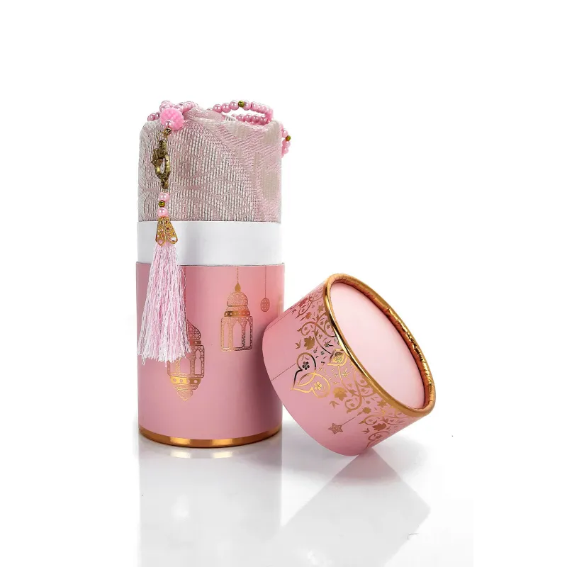 Roze cadeauset gebed cilinder met gouden accenten en een sierlijke tassel