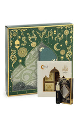 Groene en gouden sierlijke cadeauset lovely met islamitisch ontwerp van lantaarns maantjes en bloemmotieven