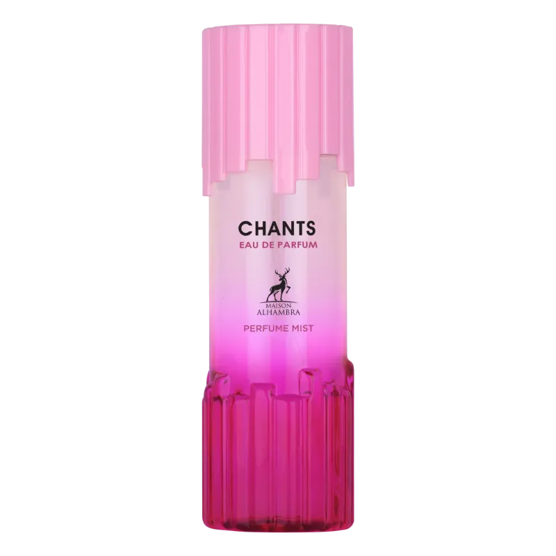 Pink gradient chants body mist fles met geribbelde translucent behuizing en bijpassende dop