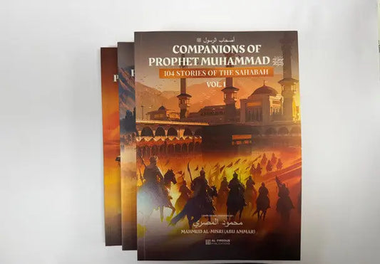 De boekenreeks companions of prophet muhammad pbu hebben een kleurrijke omslag met historische ruiters en islamitische architectuur