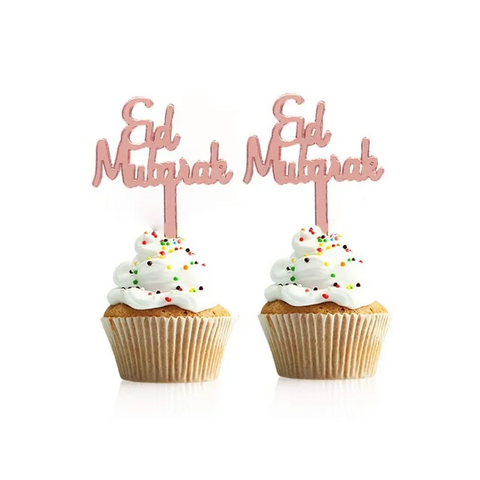 Cupcake prikkers "Eid mubarak" plastic 8 stuks Islamboekhandel.nl