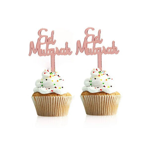 Cupcake prikkers "Eid mubarak" plastic (8 stuks) - Islamboekhandel.nl
