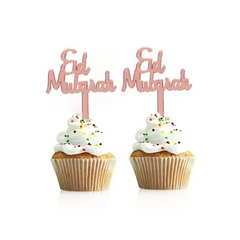 Cupcake prikkers "Eid mubarak" plastic (8 stuks) - Islamboekhandel.nl