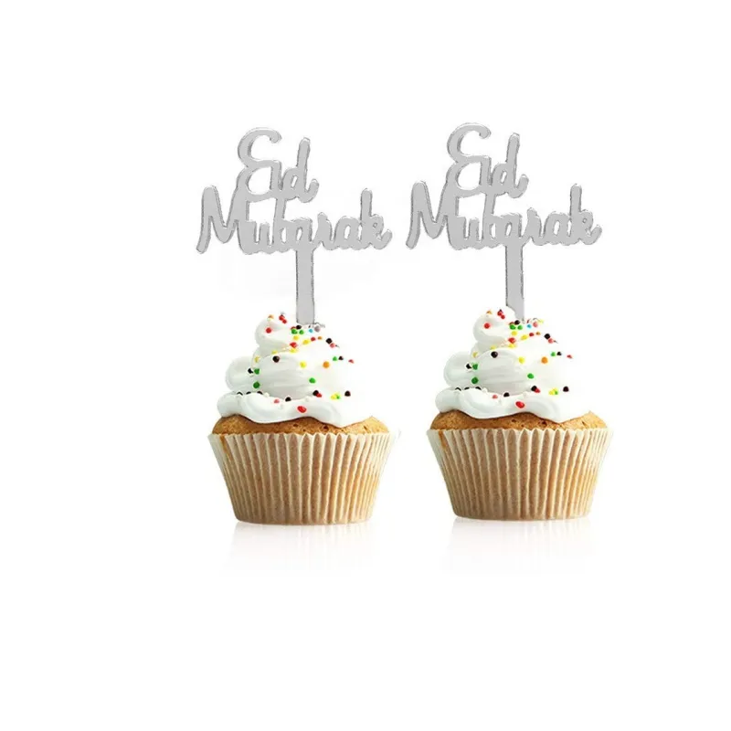 Cupcake prikkers "Eid mubarak" plastic 8 stuks Islamboekhandel.nl