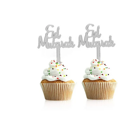 Cupcake prikkers "Eid mubarak" plastic 8 stuks Islamboekhandel.nl