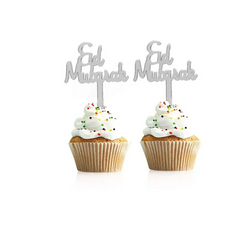 Cupcake prikkers "Eid mubarak" plastic 8 stuks Islamboekhandel.nl