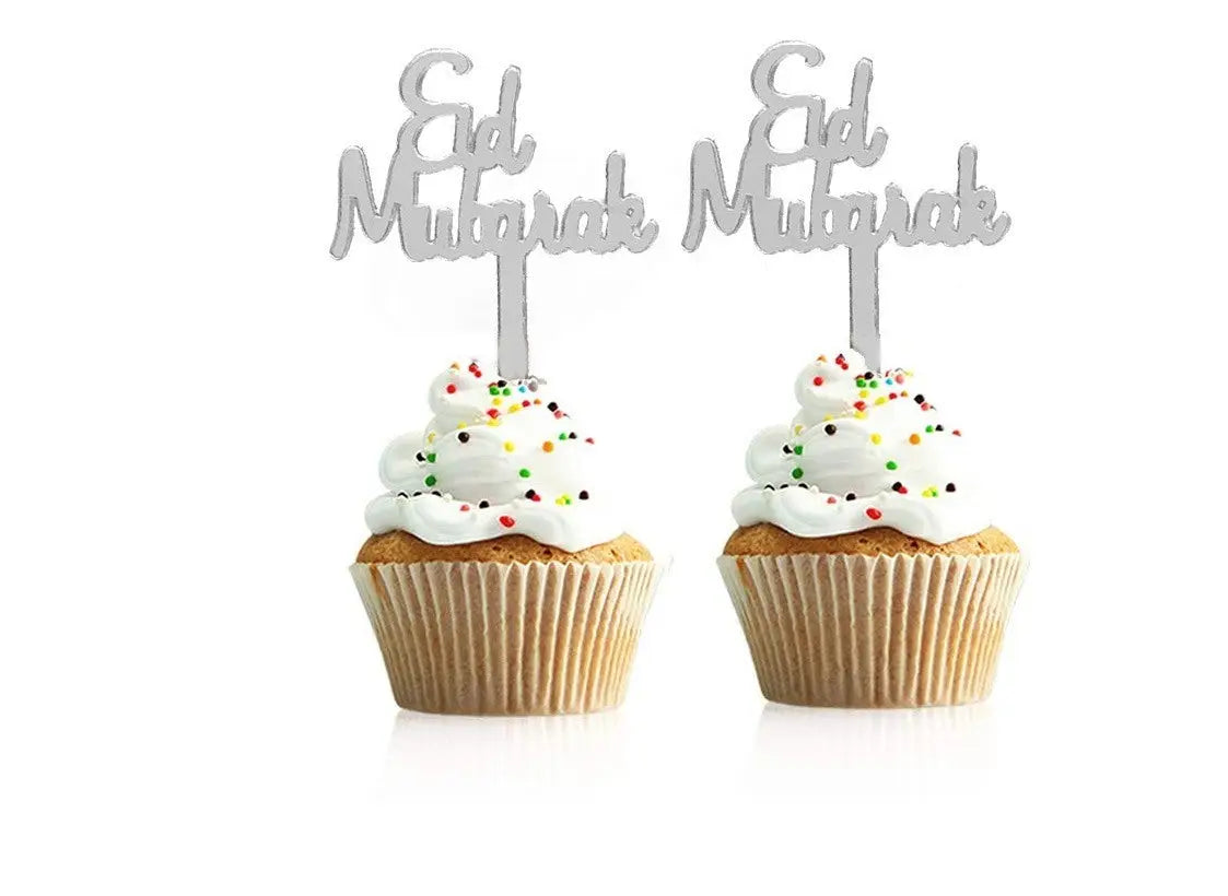 Cupcake prikkers "Eid mubarak" plastic (8 stuks) - Islamboekhandel.nl
