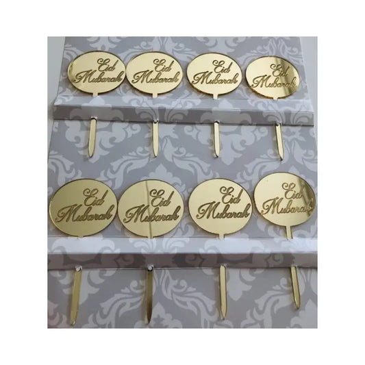 Cupcake prikkers "Eid mubarak" rond (8 stuks) - Islamboekhandel.nl