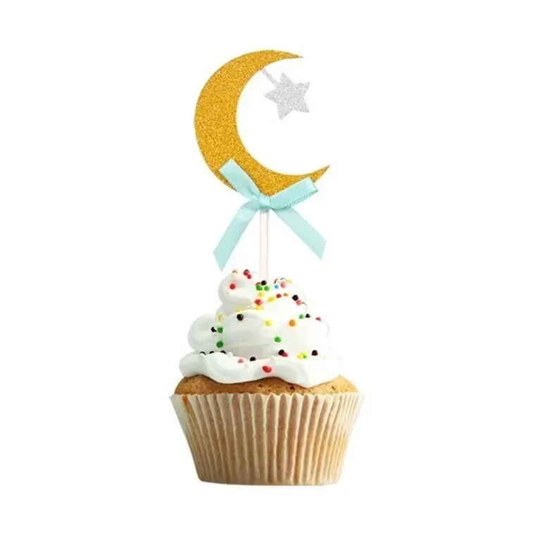 Cupcake topper maan -mint (6 stuks) - Islamboekhandel.nl
