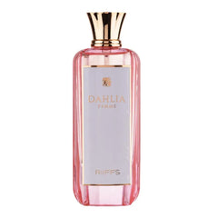 Pink glazen parfumfles van Dahlia Femme met gouden dop voor hele dag parfumolie musc