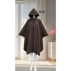 Bruine dames poncho met capuchon en trekkoorden, waterafstotend voor regenachtige dagen