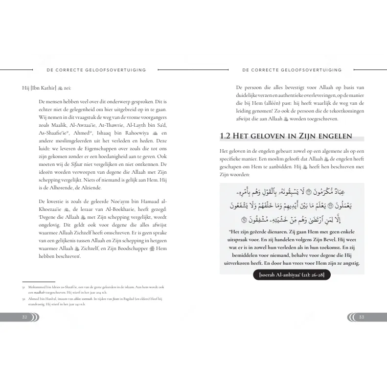 Zwart-wit boek met gouden tekst: De Correcte geloofsovertuiging van Ibn Baaz