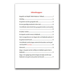 Wit papier met rode tekst en zwarte lijnen uit De Gunsten van Madienah