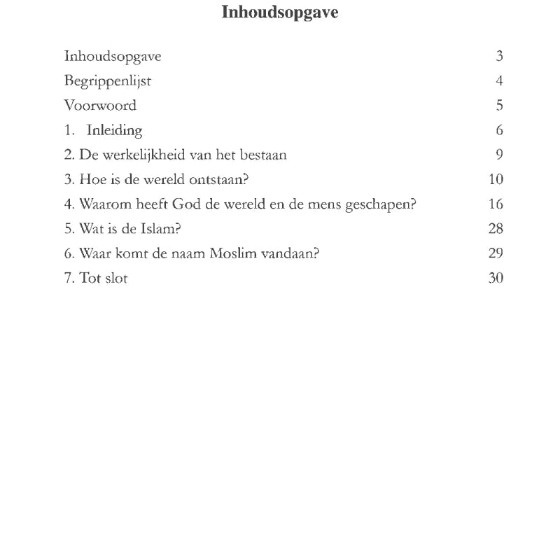 Inhoudsopgave van De Oorsprong van de Wereld en het Doel ervan